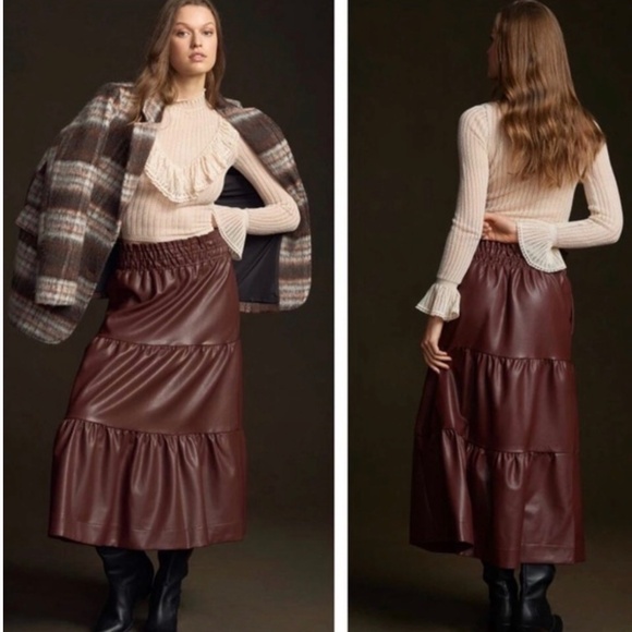 NWT Anthropologie The Somerset Maxi Skirt Faux Leather L Brown - Picture 1 of 1